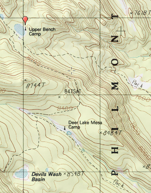 Gmap4-InsidePhilmont Philmont - Showing Pack Trails near Deer Lake Mesa and Upper Bench Camps